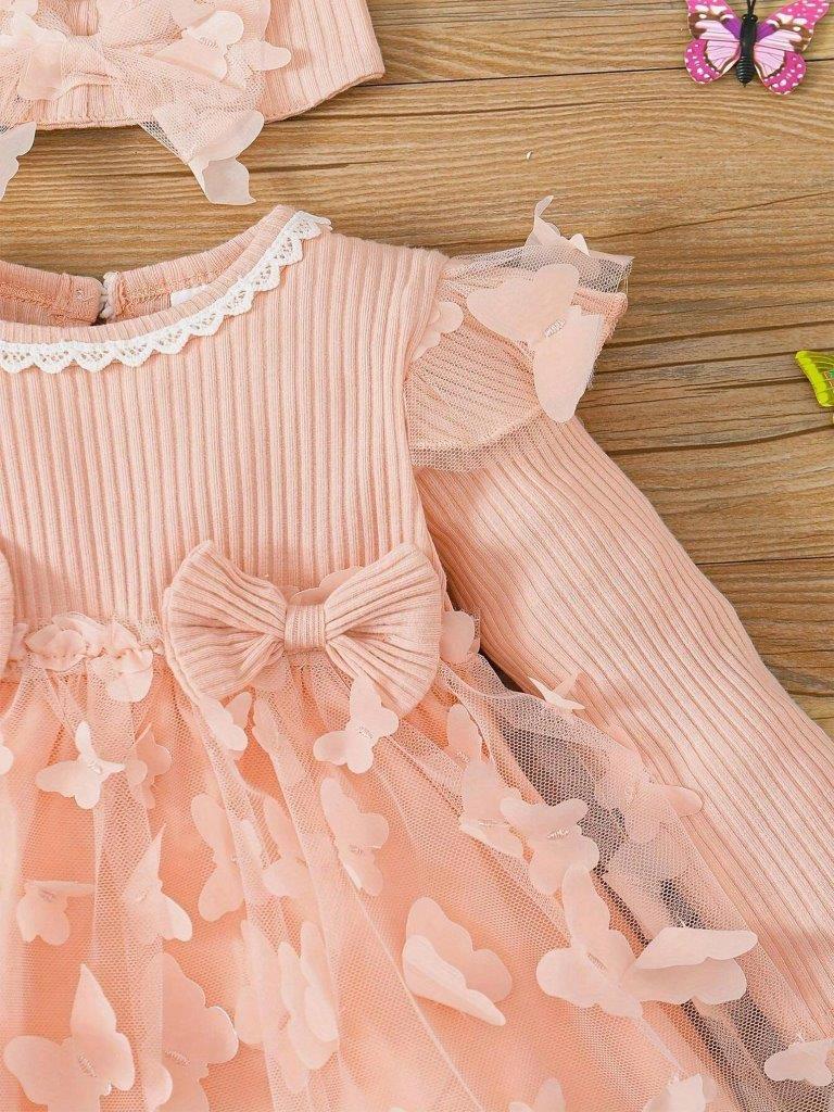 Baby Pink Double Bow 3D Butterfly Dress