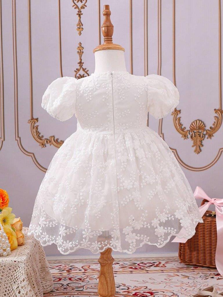 Baby White Side Bow Embroidery Dress