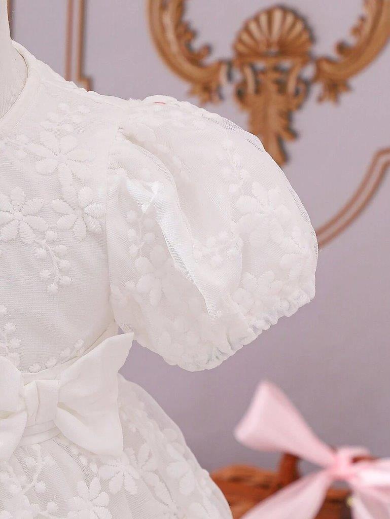 Baby White Side Bow Embroidery Dress