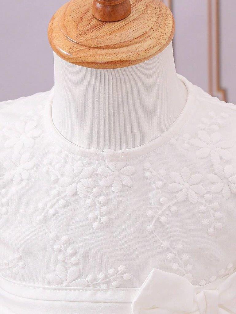 Baby White Side Bow Embroidery Dress