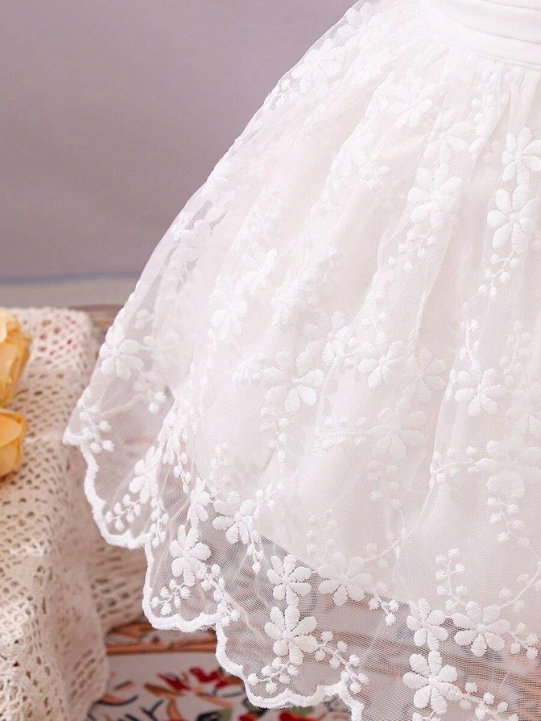 Baby White Side Bow Embroidery Dress