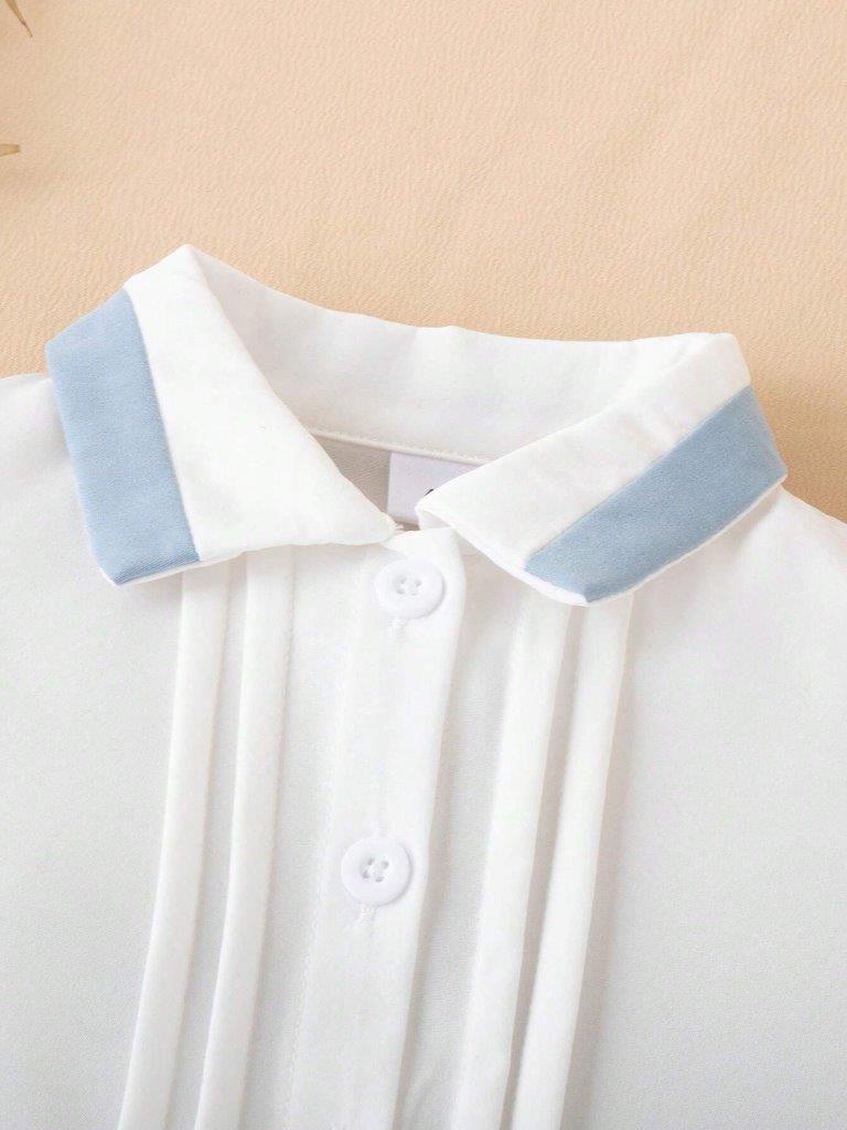 Baby Pleated Shirt With Shorts Outfit Blue