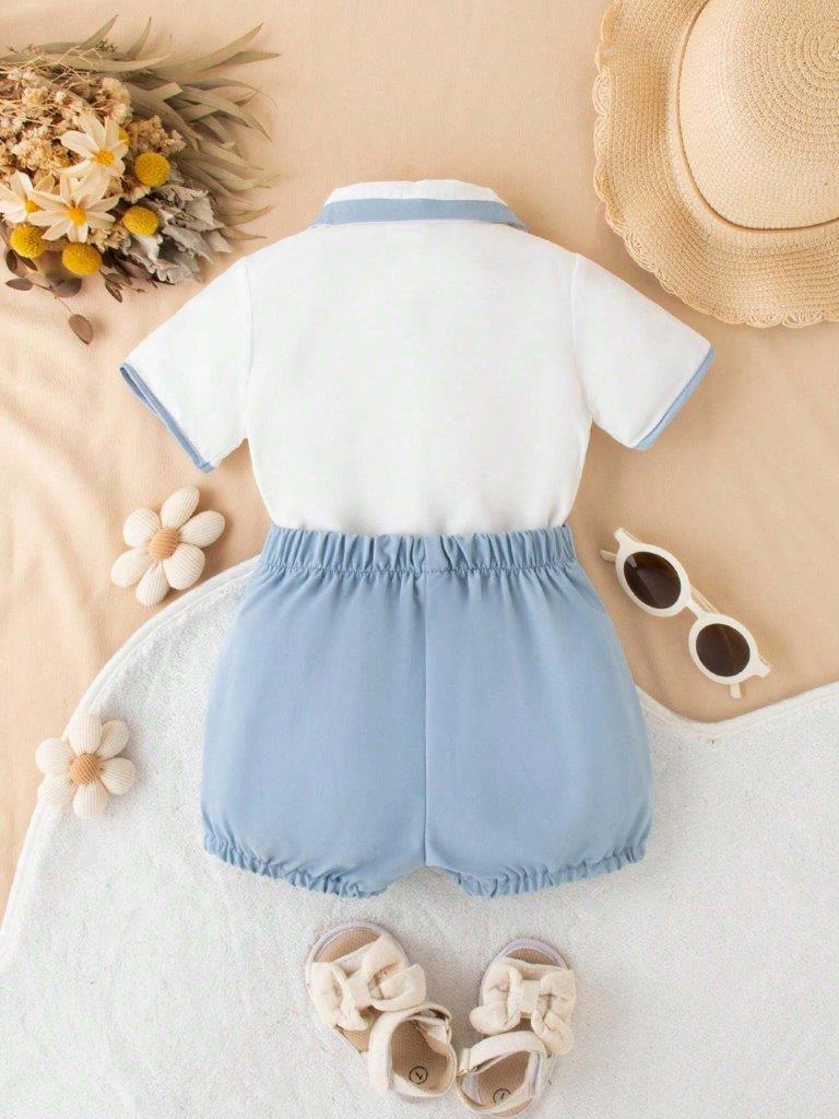 Baby Pleated Shirt With Shorts Outfit Blue