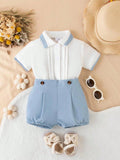 Baby Pleated Shirt With Shorts Outfit Blue