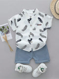 Baby Feather Print Shirt And Shorts Set