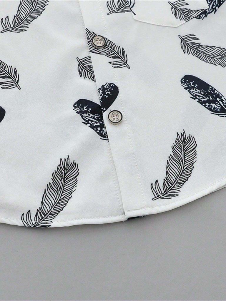 Baby Feather Print Shirt And Shorts Set