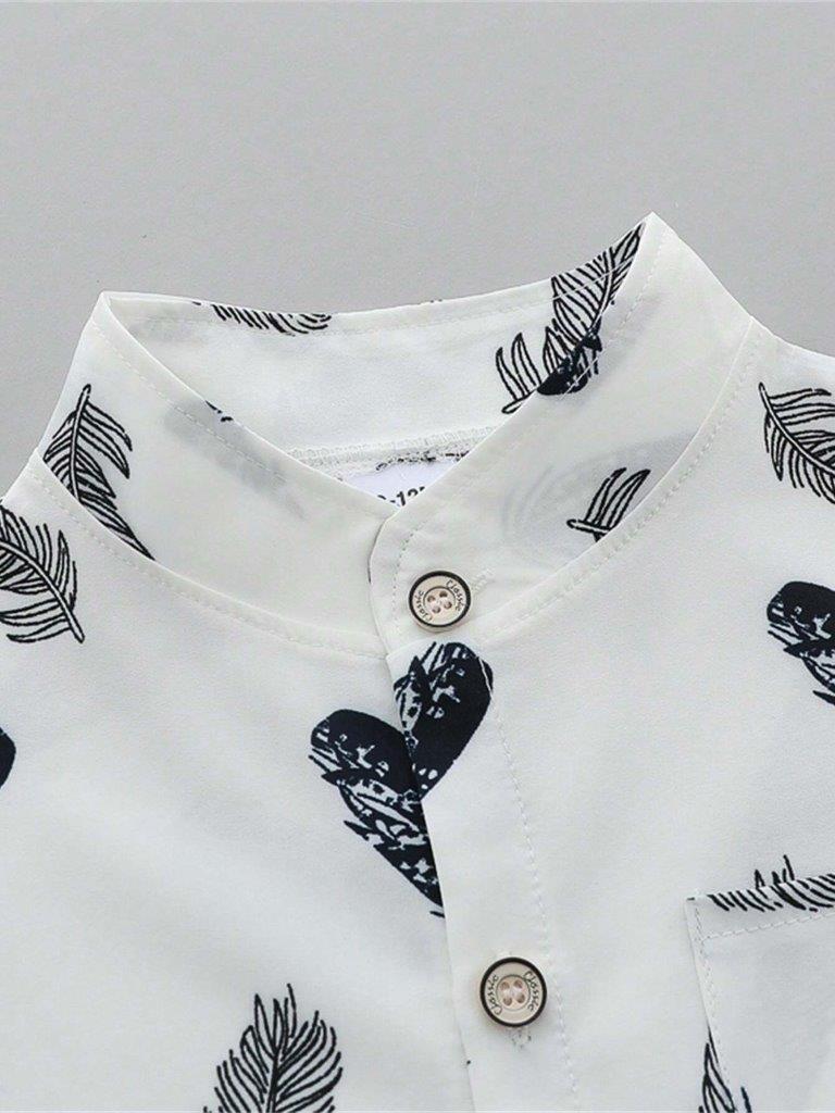 Baby Feather Print Shirt And Shorts Set