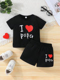 Baby I Love Papa Slogan Tee And Shorts Set