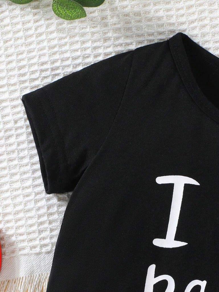 Baby I Love Papa Slogan Tee And Shorts Set