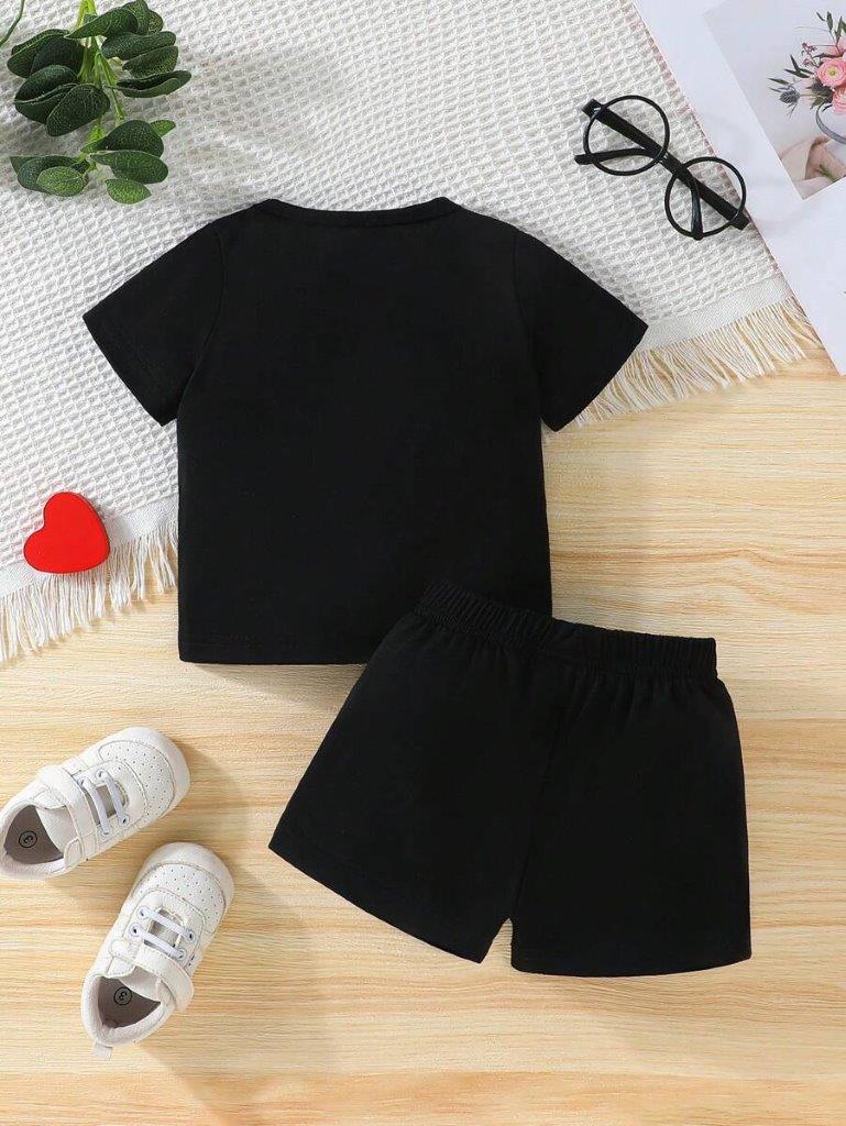 Baby I Love Papa Slogan Tee And Shorts Set