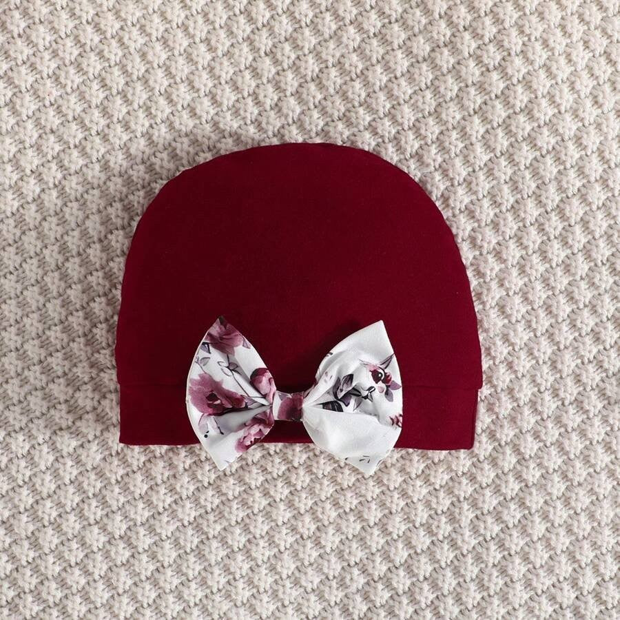 Baby 2 Piece Floral Print Bow Jumpsuit Burgundy
