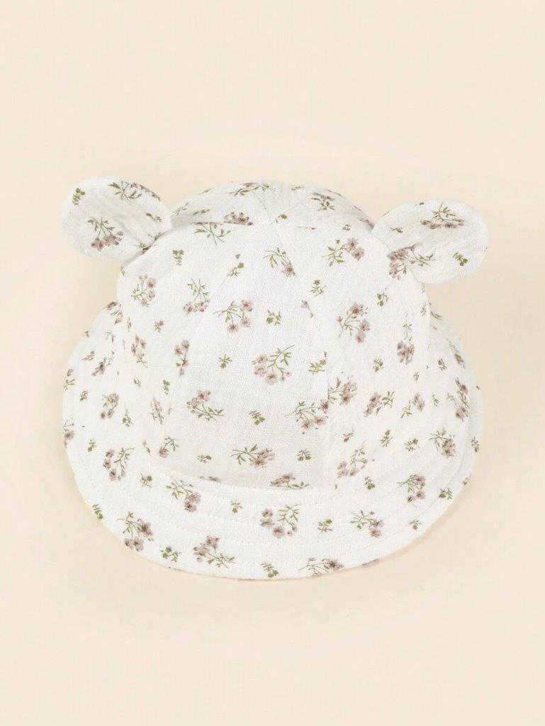 Baby Flower Ear Bucket Hat White1-2 Years