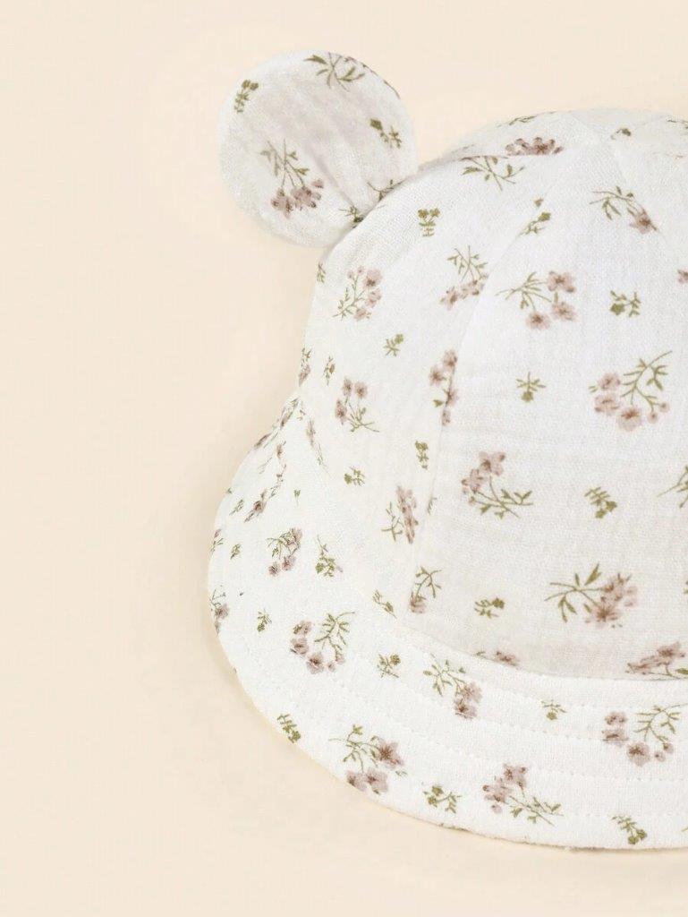 Baby Flower Ear Bucket Hat White 0-6 Months