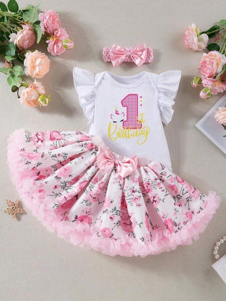 Baby One Year old Flower Skirt Birthday Outfit