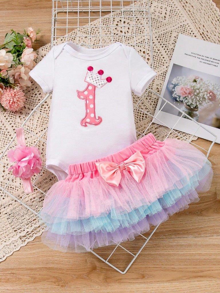 Baby One Year old Crown Tutu Birthday Outfit