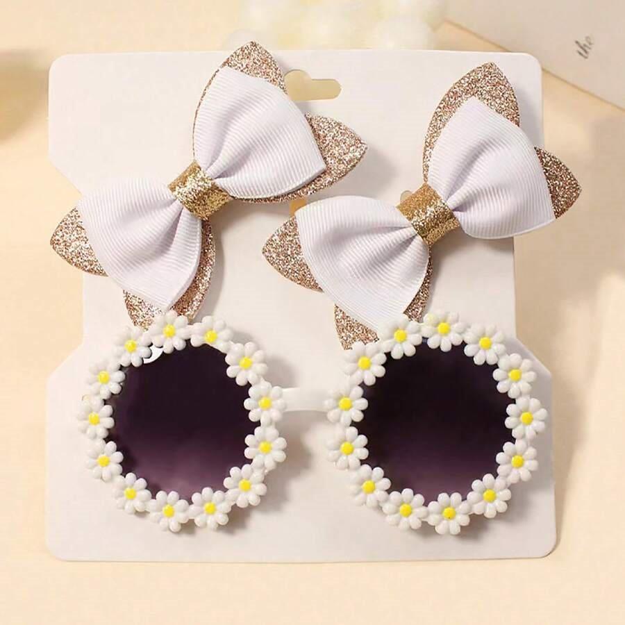 Kids Daisy Sunglasses With Hair Clips White