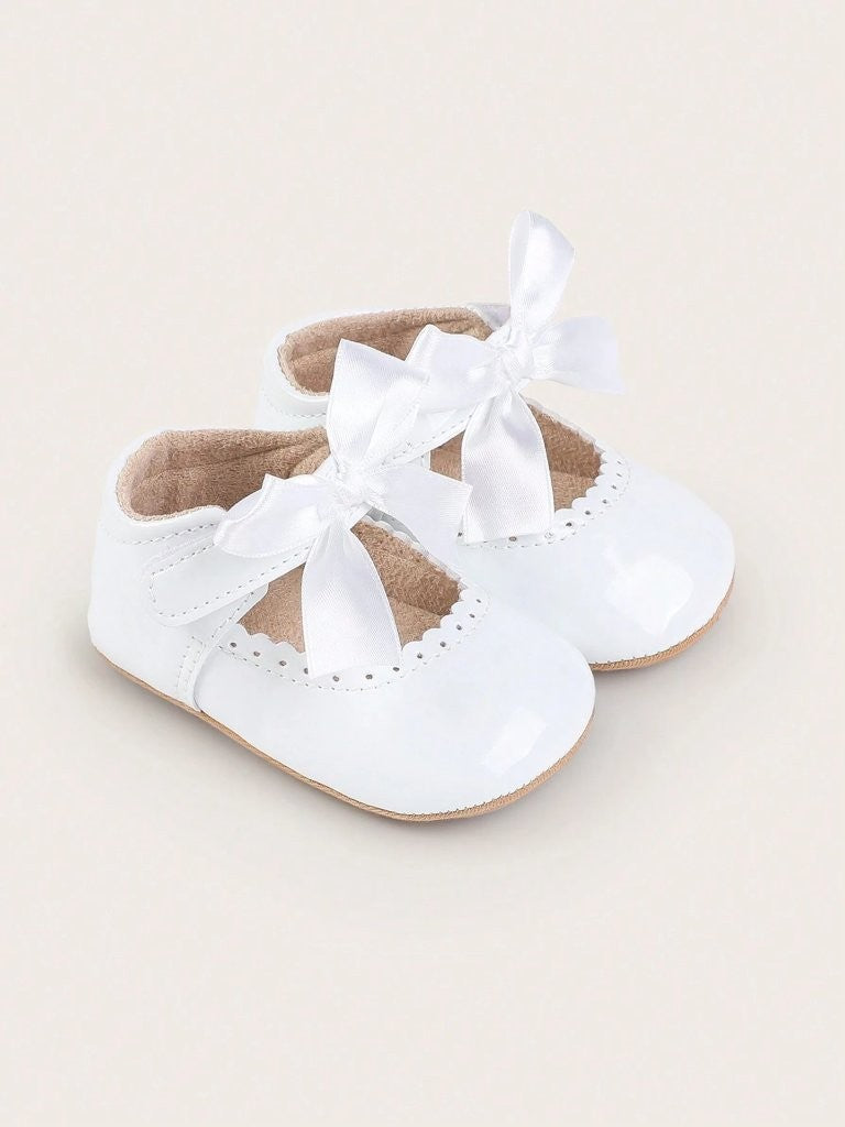 Baby Shiny Bow Shoes White
