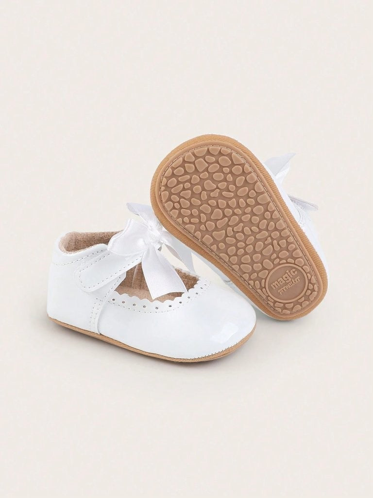 Baby Shiny Bow Shoes White
