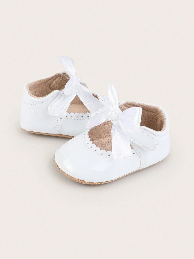 Baby Shiny Bow Shoes White