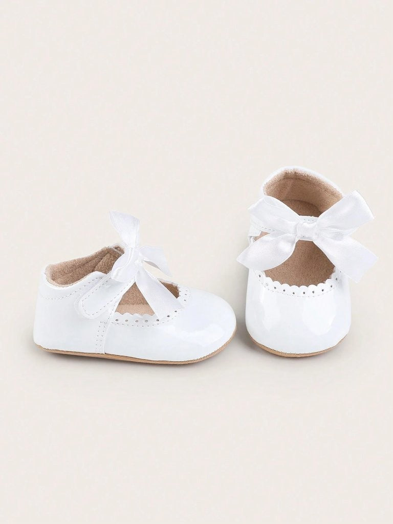 Baby Shiny Bow Shoes White