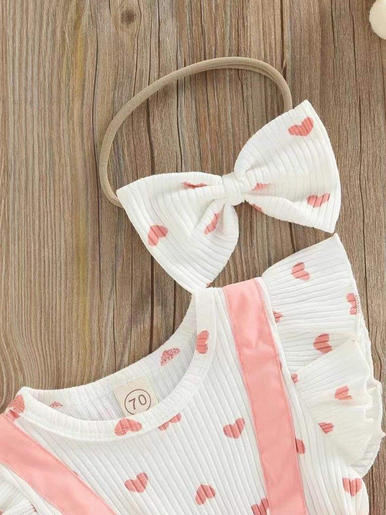 Baby Pink Heart Frilled Bodysuit Dress Set