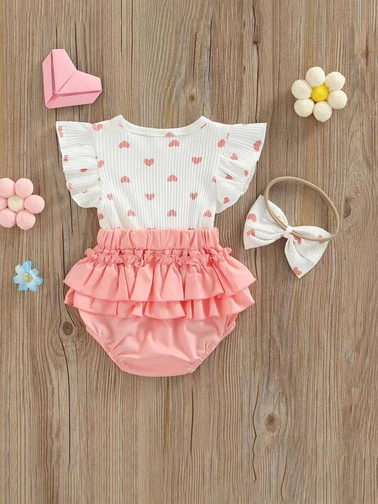 Baby Pink Heart Frilled Bodysuit Dress Set