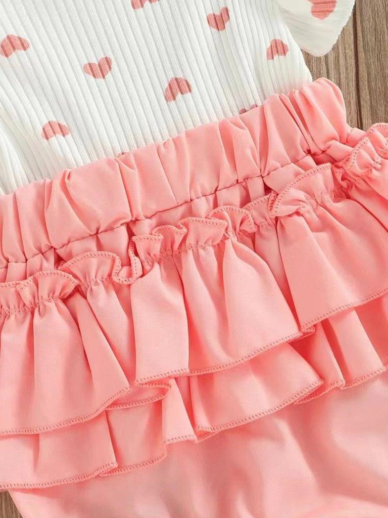 Baby Pink Heart Frilled Bodysuit Dress Set