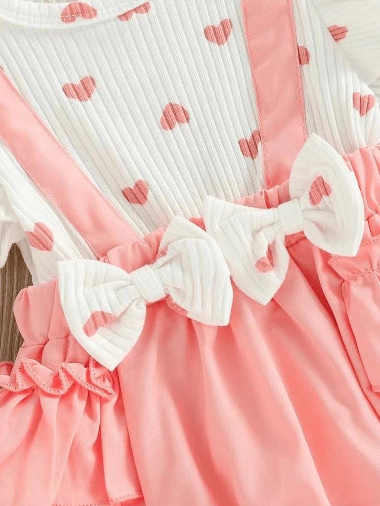 Baby Pink Heart Frilled Bodysuit Dress Set