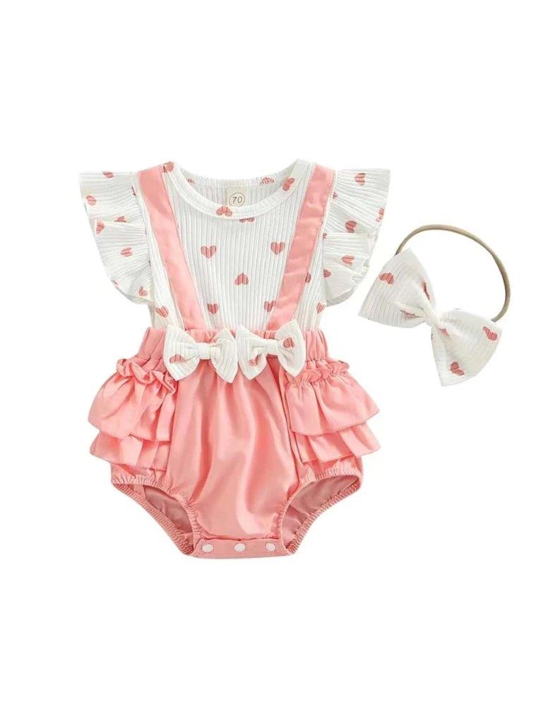 Baby Pink Heart Frilled Bodysuit Dress Set