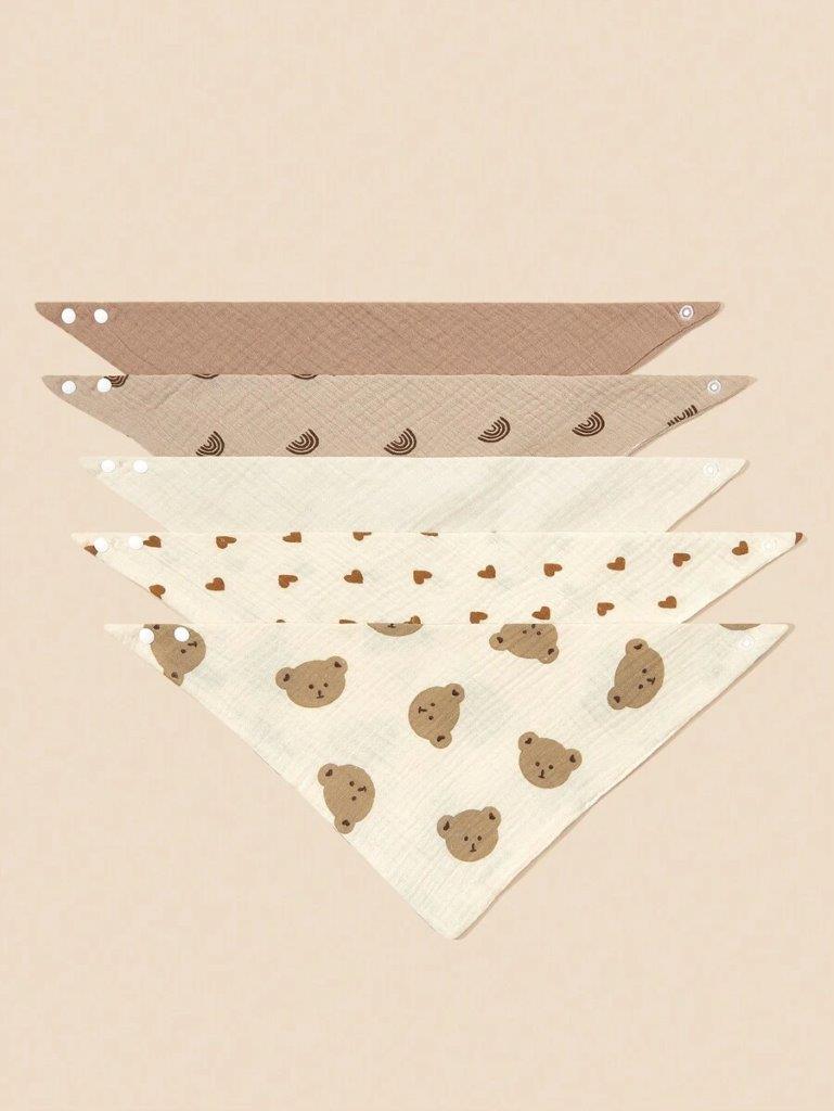 100% Cotton Printed Bandana Bibs 5 Piece