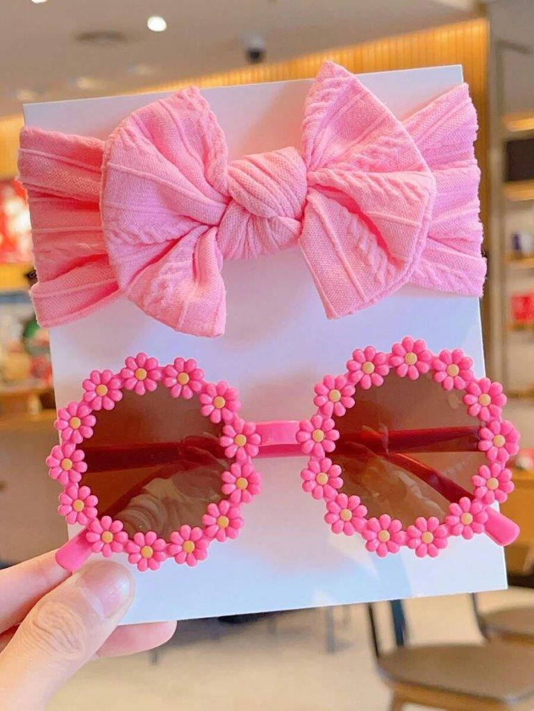 Kids Daisy Sunglasses With Headband Set Hot Pink