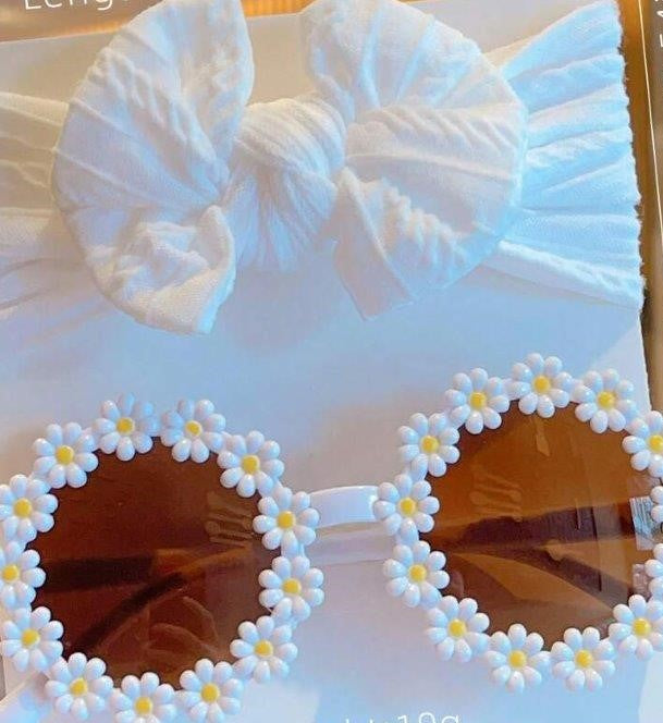 Kids Daisy Sunglasses With Headband Set White