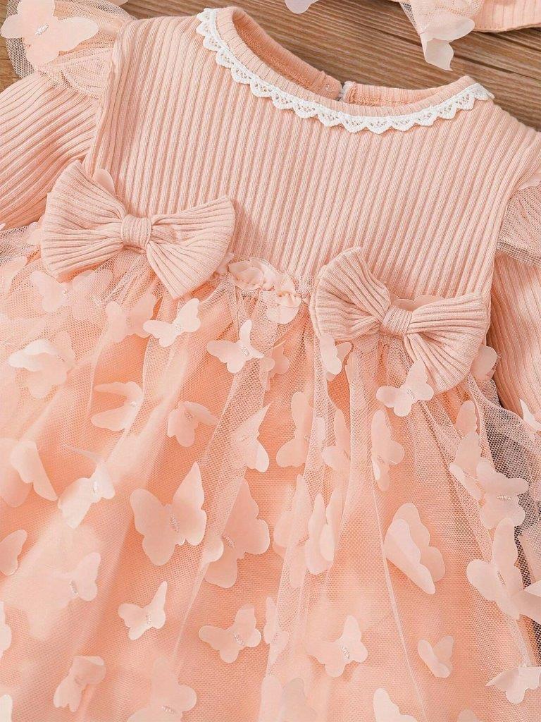 Baby Pink Double Bow 3D Butterfly Dress