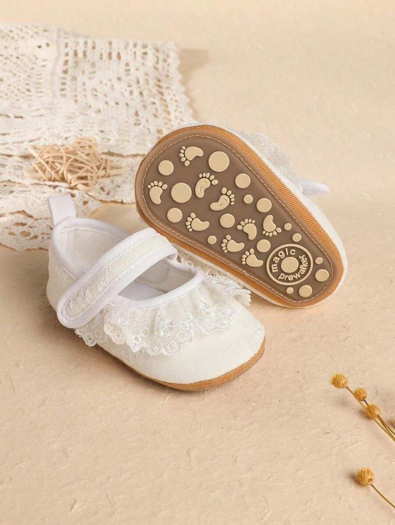Baby Frilled Lace Flats White