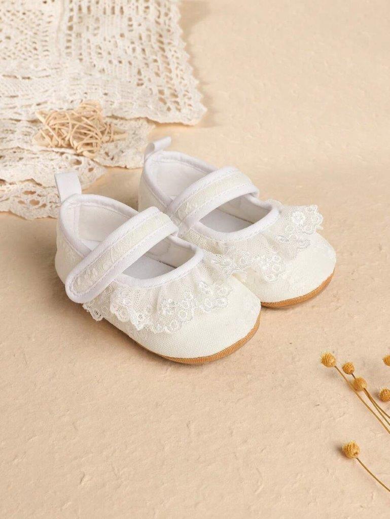 Baby Frilled Lace Flats White