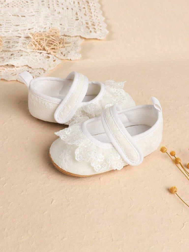 Baby Frilled Lace Flats White