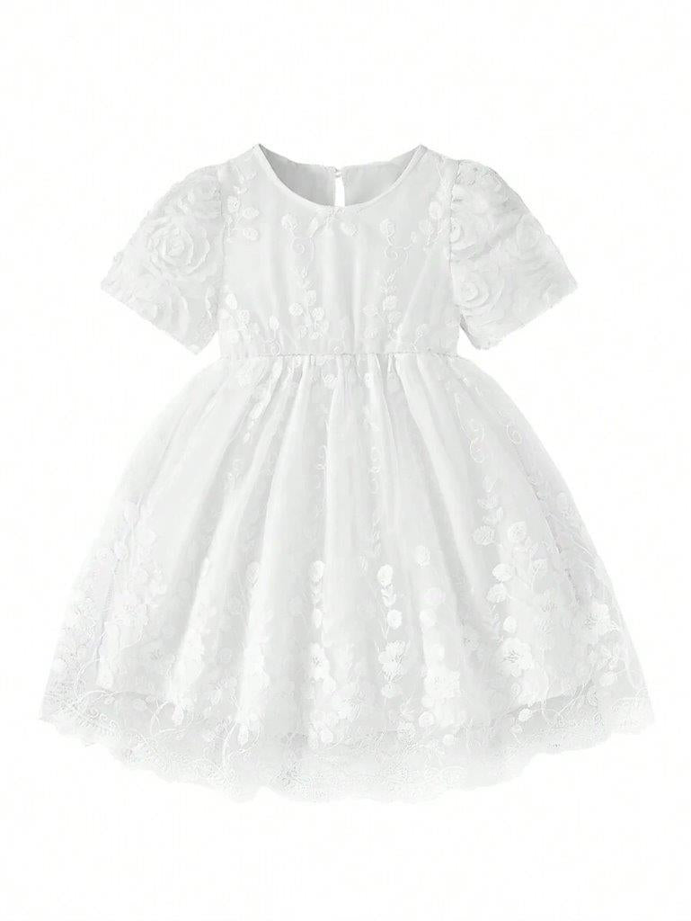 Baby White Elegant Flower Pattern Dress
