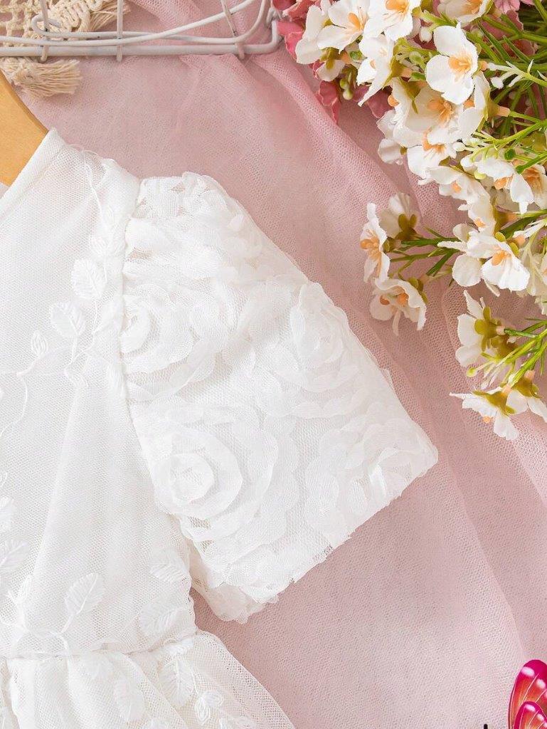 Baby White Elegant Flower Pattern Dress