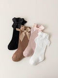 Baby 4 Pairs long Bow Socks 6-12 Months