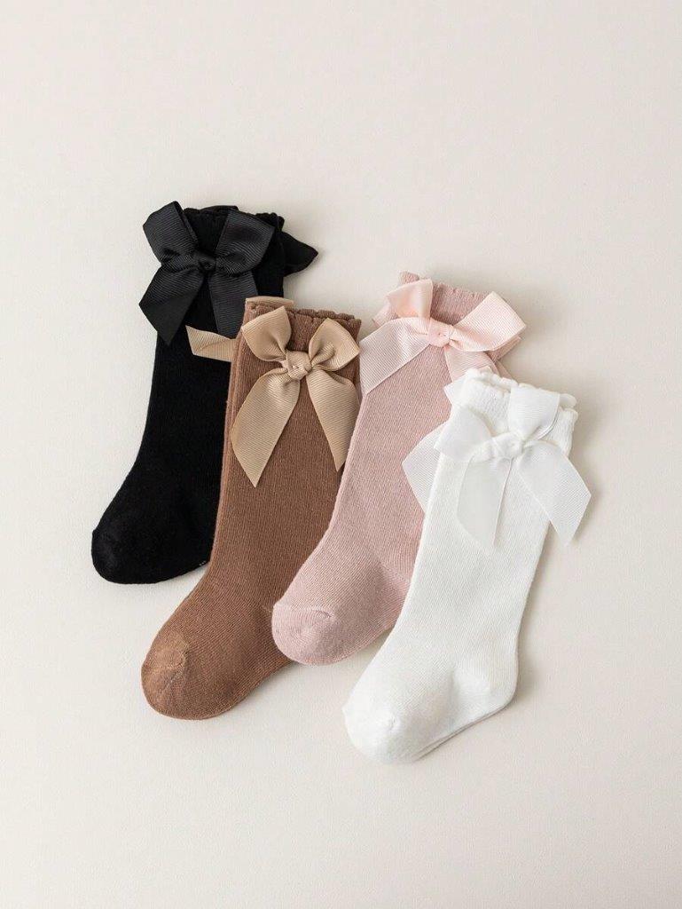 Baby 4 Pairs long Bow Socks 6-12 Months