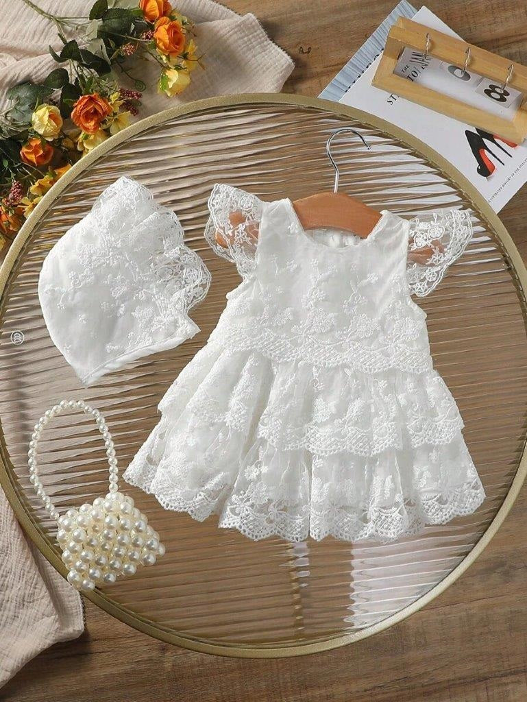 Baby White Embroidery Lace Dress With Hat