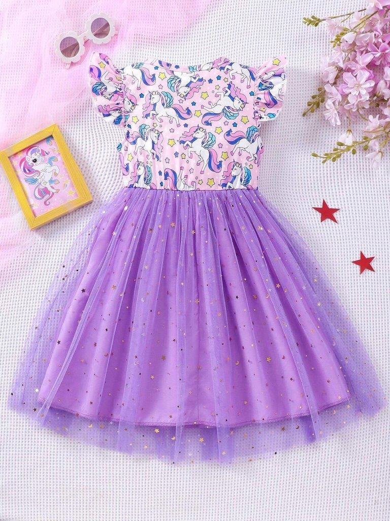 Toddler Girls Unicorn Purple Dress