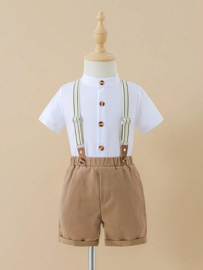 Baby 3 Piece Button Shirt Suspender Gentleman Outfit