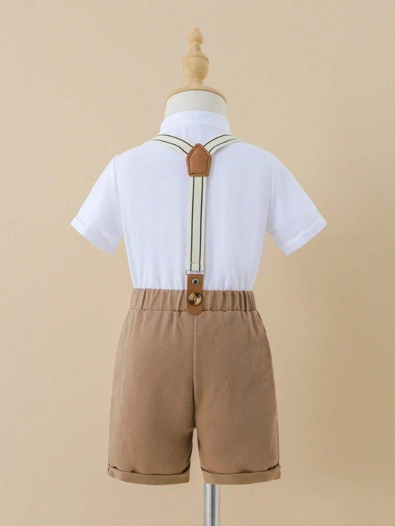 Baby 3 Piece Button Shirt Suspender Gentleman Outfit