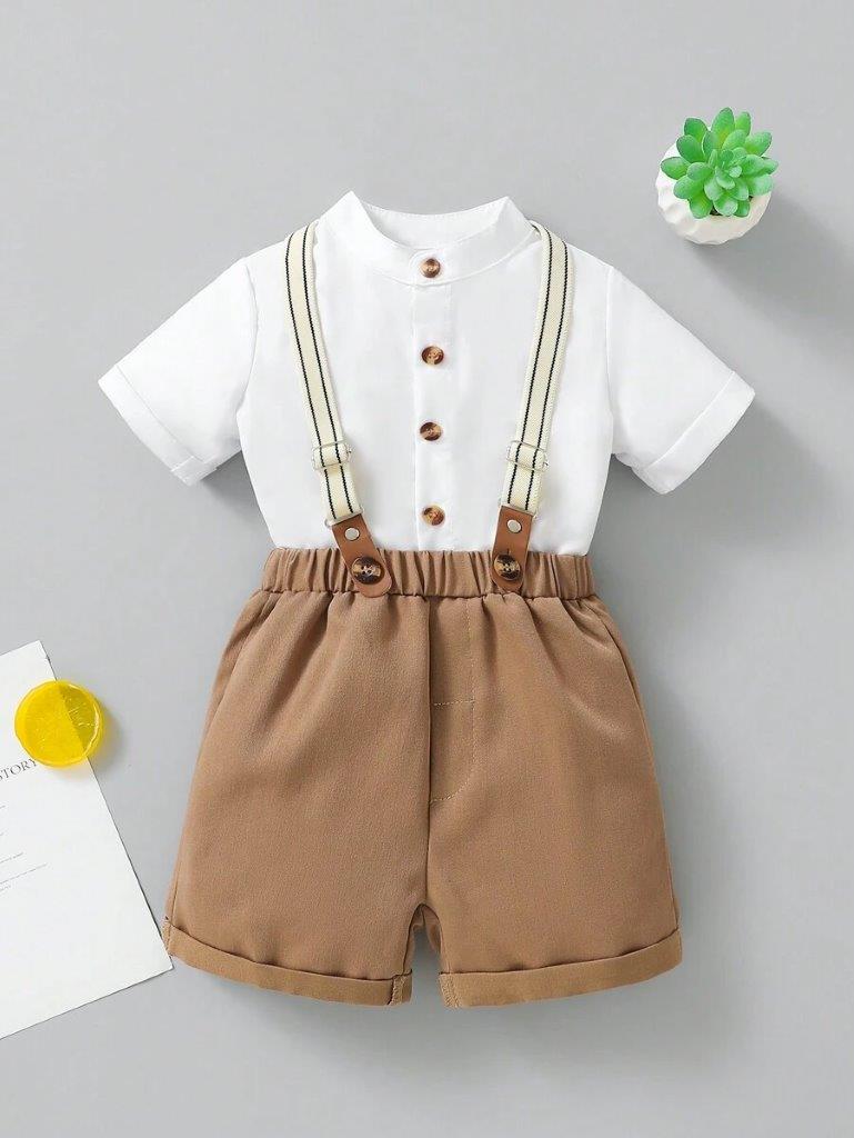 Baby 3 Piece Button Shirt Suspender Gentleman Outfit