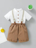 Baby 3 Piece Button Shirt Suspender Gentleman Outfit