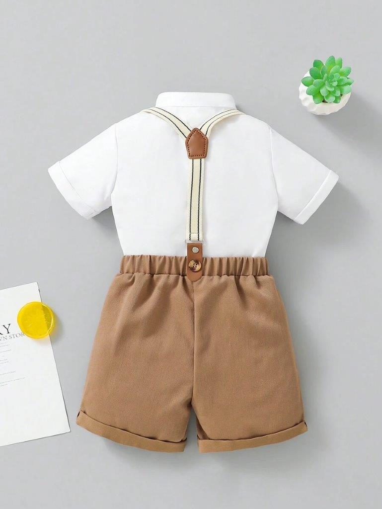 Baby 3 Piece Button Shirt Suspender Gentleman Outfit