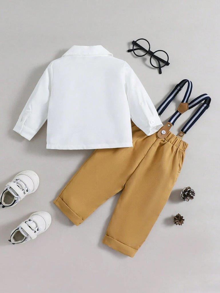 Baby 3 Piece Bow Tie Shirt And Pants Khaki