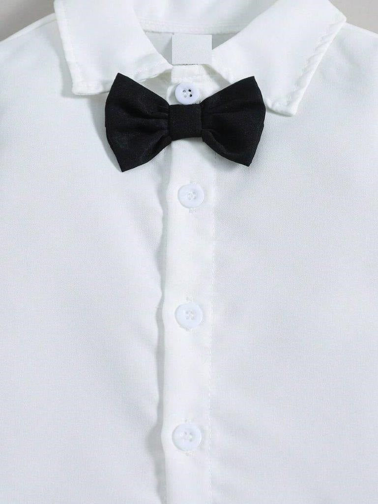 Baby 3 Piece Khaki Bow Tie Shirt, Vest And Shorts Set