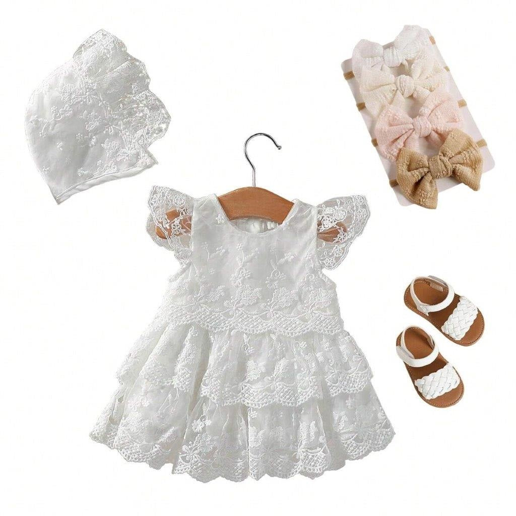 Baby White Embroidery Lace Dress With Hat